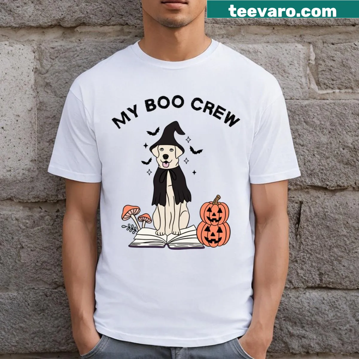 T-shirt with 'My Boo Crew' text and playful design — on a men's t-shirt