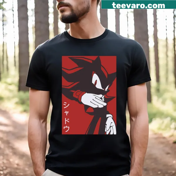 Anime-style T-shirt featuring a black shadow hedgehog