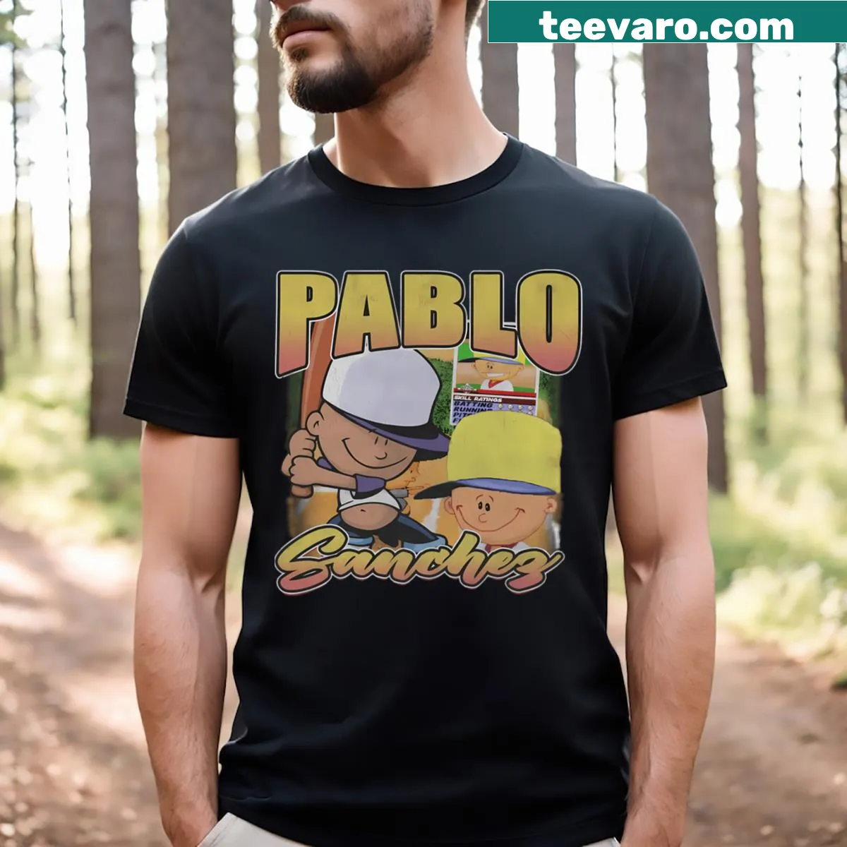 Vintage design featuring Pablo Sanchez from classic gaming — on a men's t-shirt