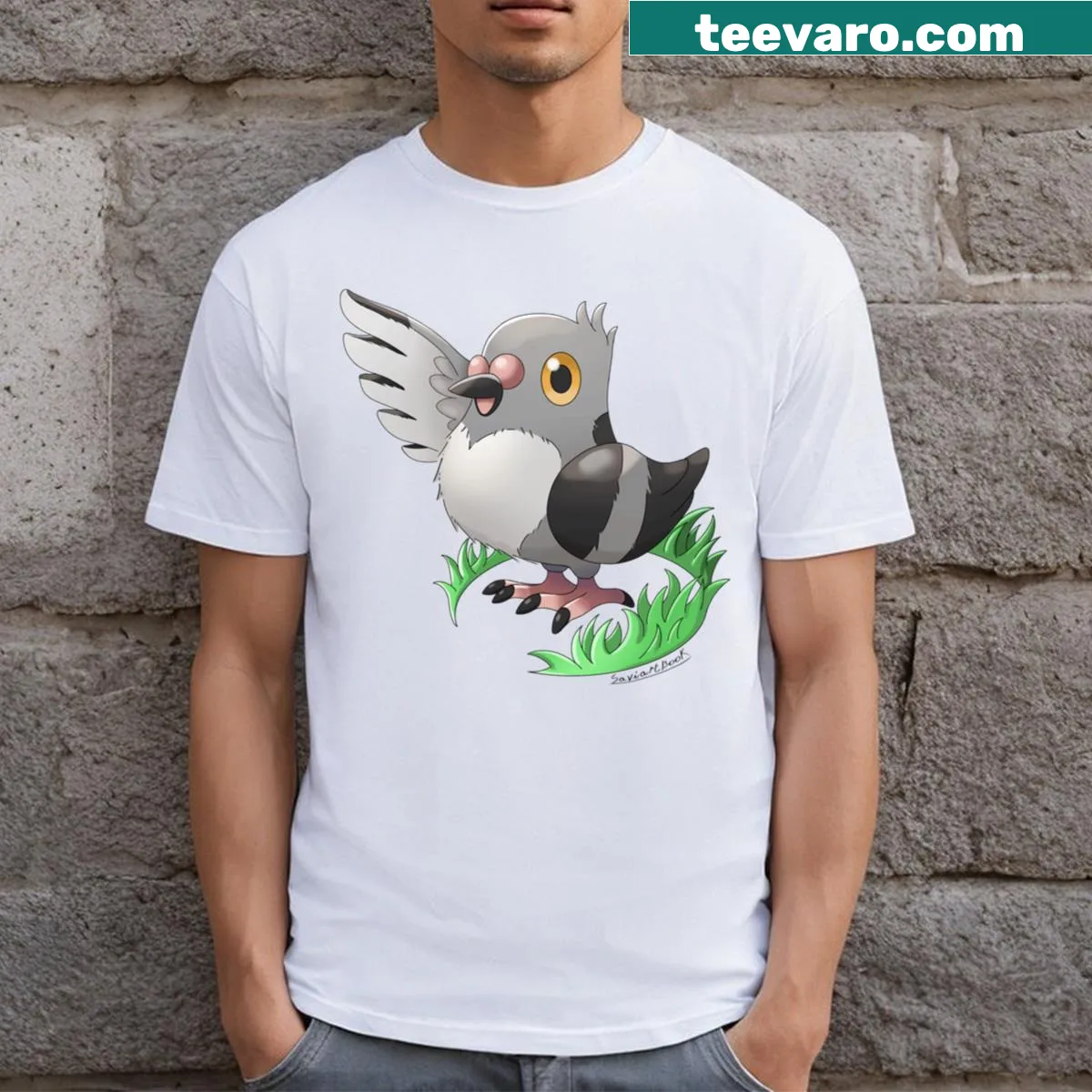 Cute Pidove t-shirt featuring a cartoon graphic of the Pokémon — on a men's t-shirt