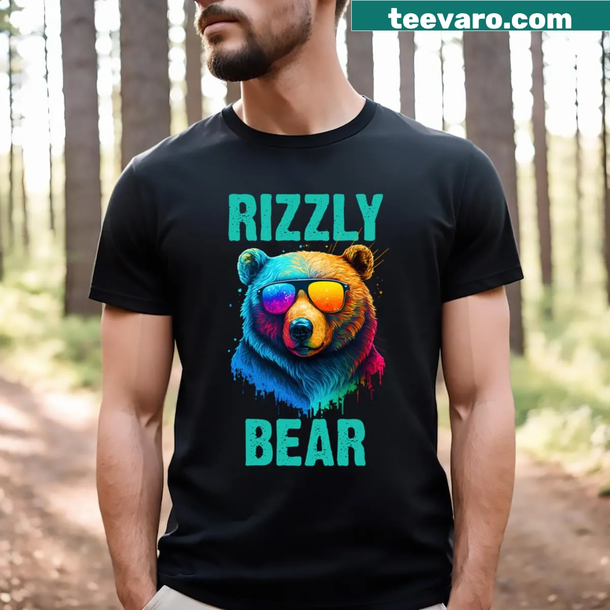 Cartoon bear graphic with 'W Rizz' on a t-shirt — on a men's t-shirt