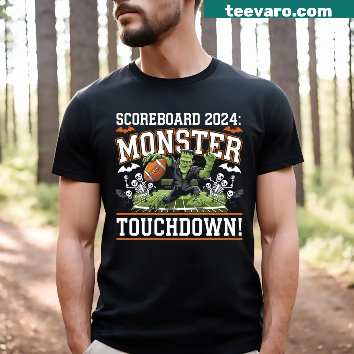 Bold Scoreboard 2024 Monster Touchdown graphic t-shirt — on a men's t-shirt