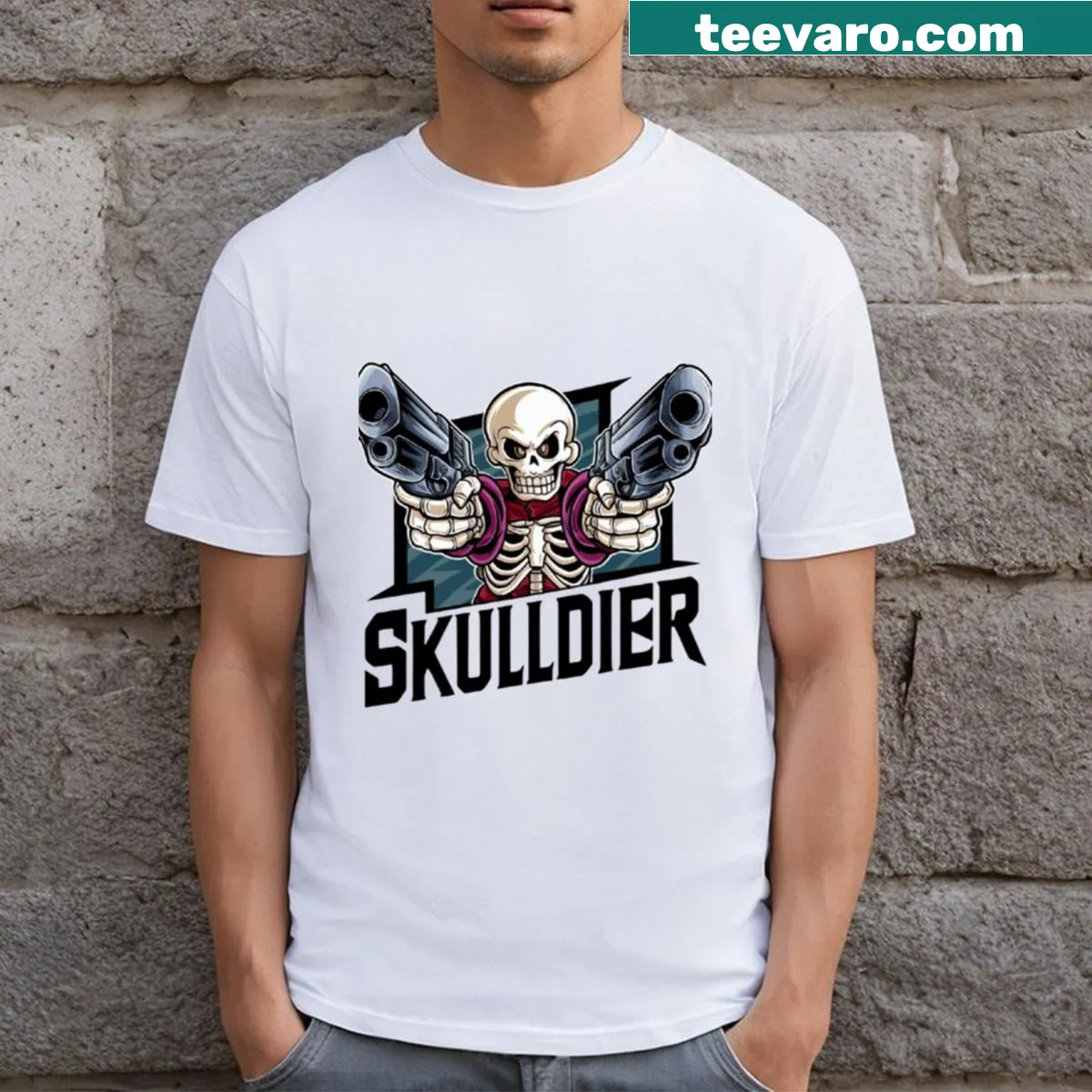 Playful Halloween-themed graphic on Spirit Halloween t-shirt — on a men's t-shirt