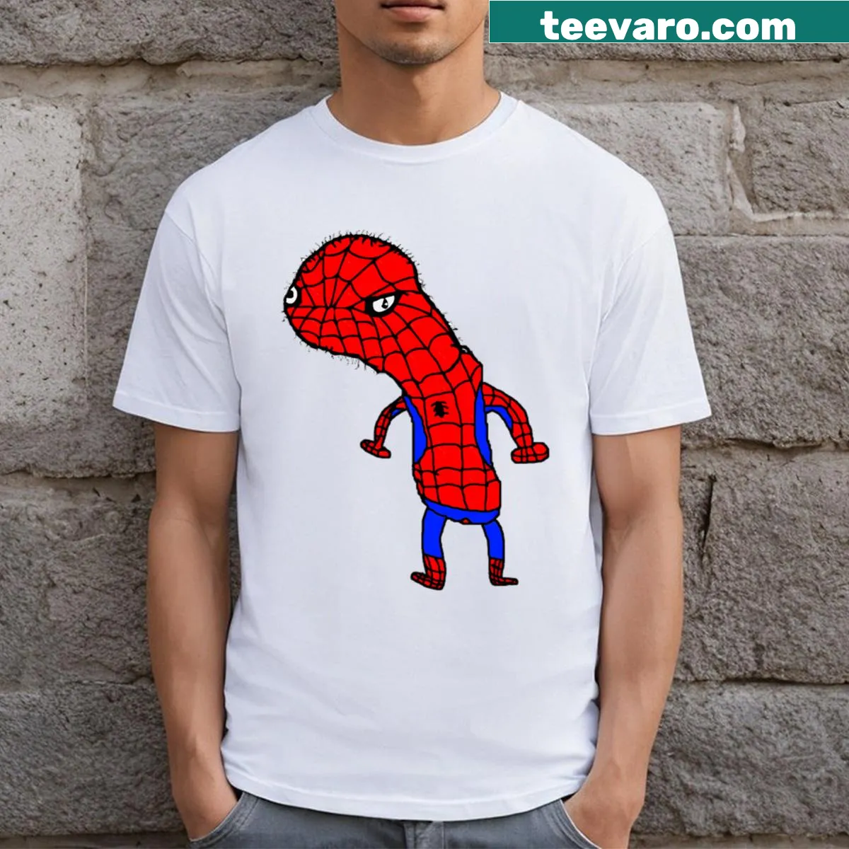T-shirt featuring the Spoderman meme — on a men's t-shirt