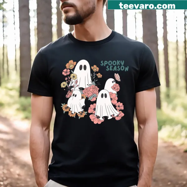 Cute floral ghosts graphic T-shirt for Halloween season