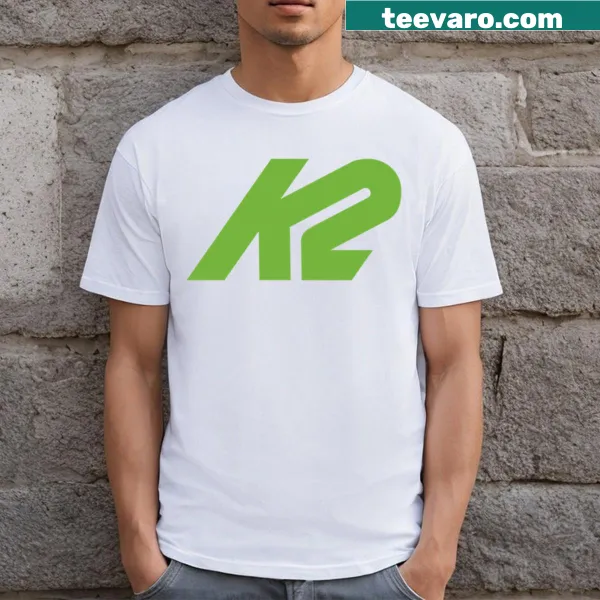 Illustrative ski-themed T-shirt featuring K2 Sports Skis design.