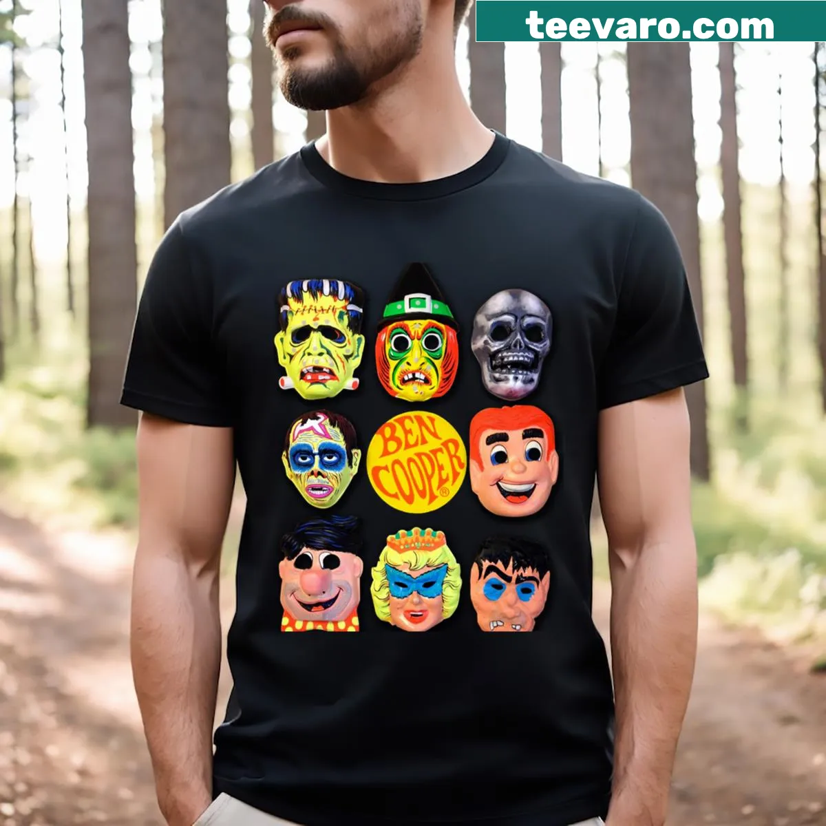 Vintage T-shirt inspired by Ben Cooper Halloween masks — on a men's t-shirt