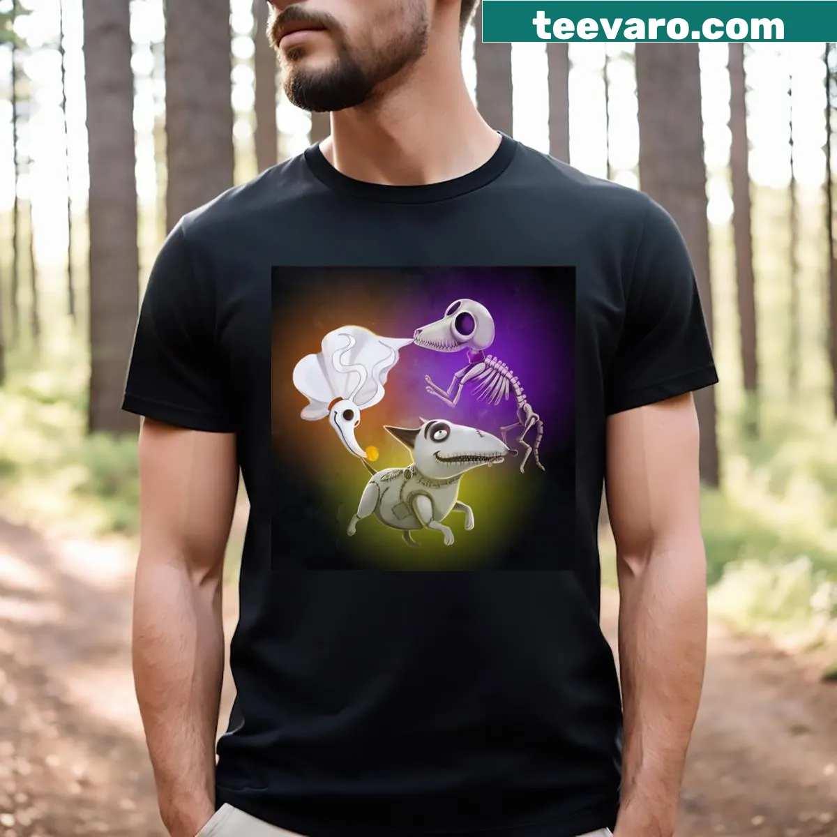Vintage-style t-shirt with a dog horror movie logo for Halloween — on a men's t-shirt