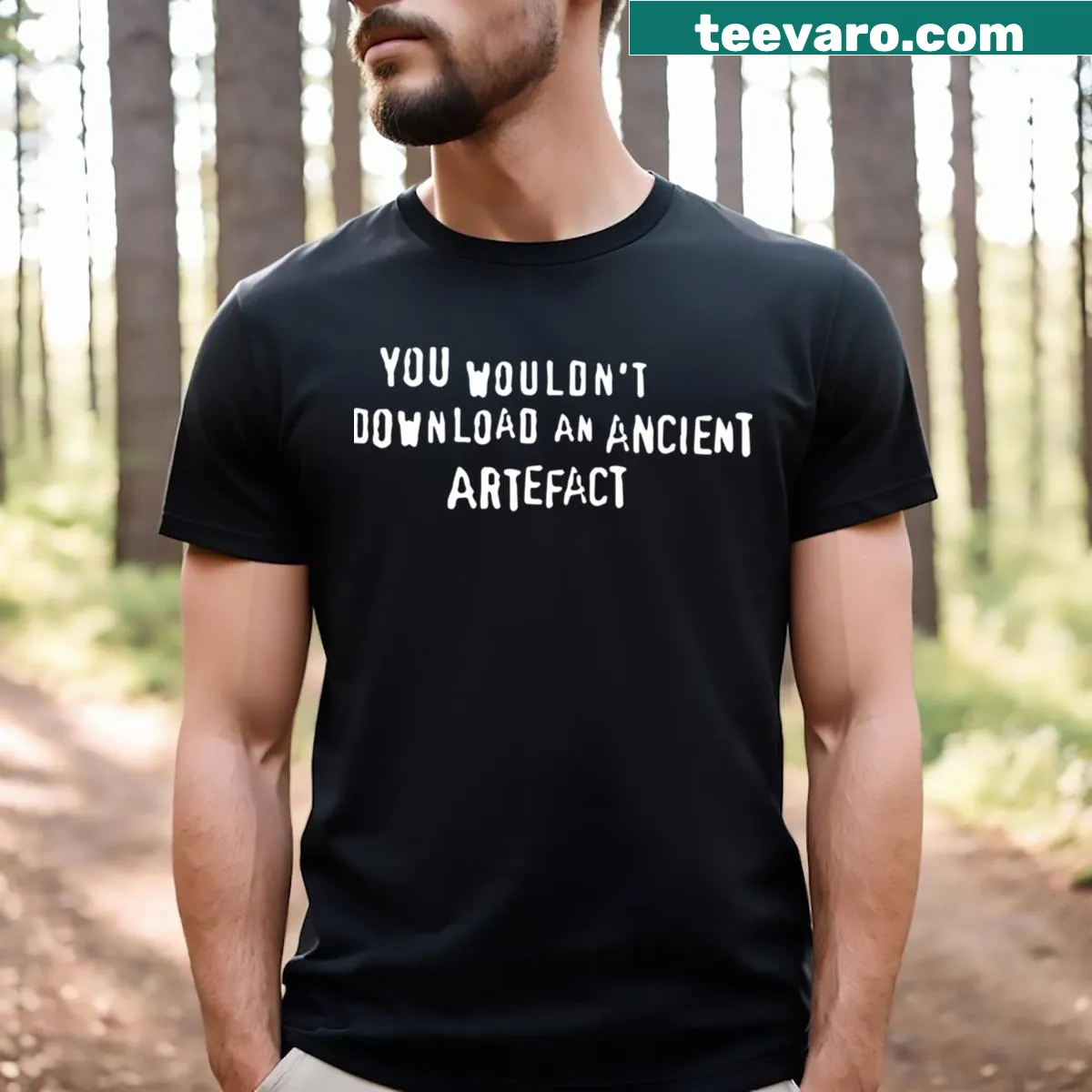 T-shirt featuring the phrase 'You Wouldn't Download An Ancient Artefact' — on a men's t-shirt