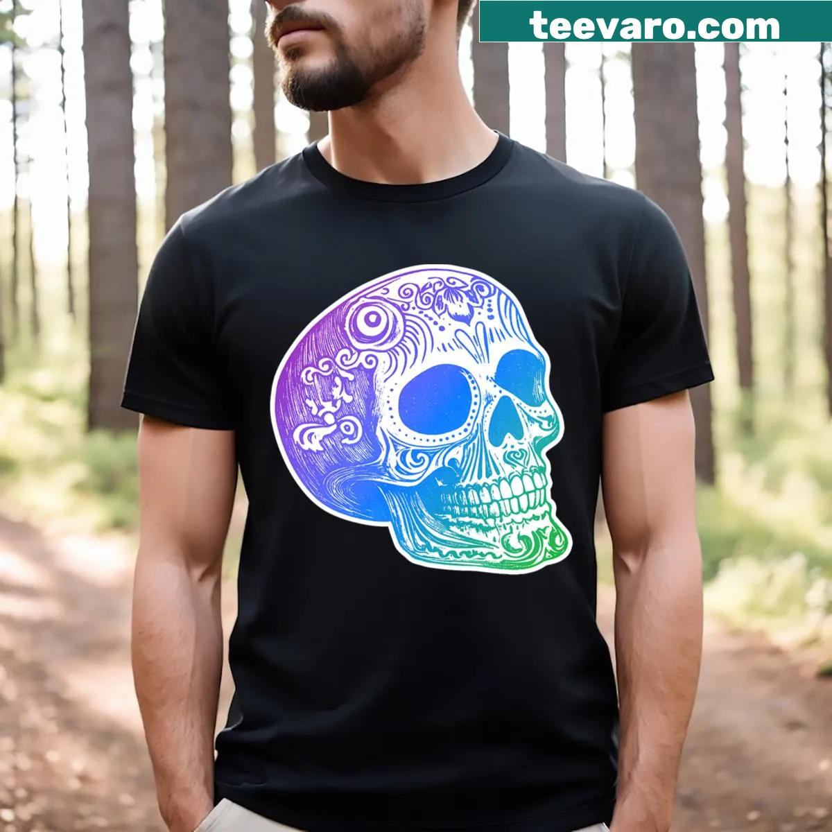 Sugar skull graphic design on T-shirt — on a men's t-shirt