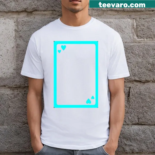 Blue card themed graphic on T-shirt