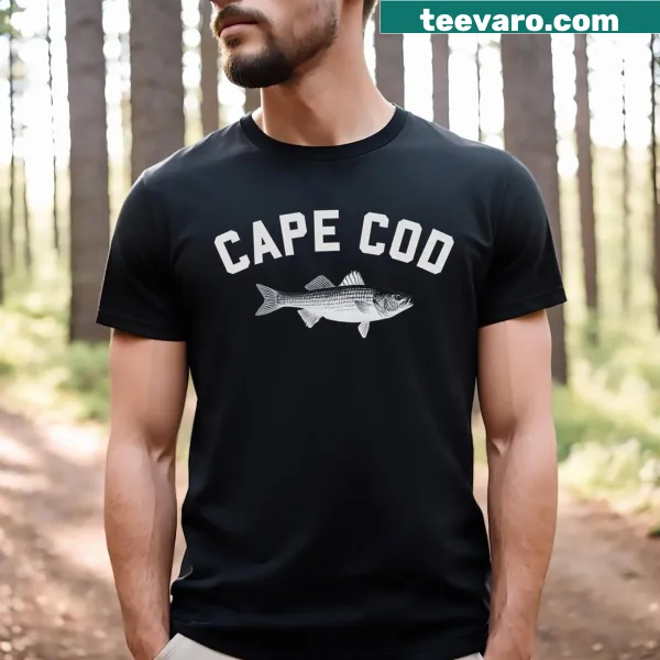 Fun fishing shirt featuring Cape Cod striped bass design