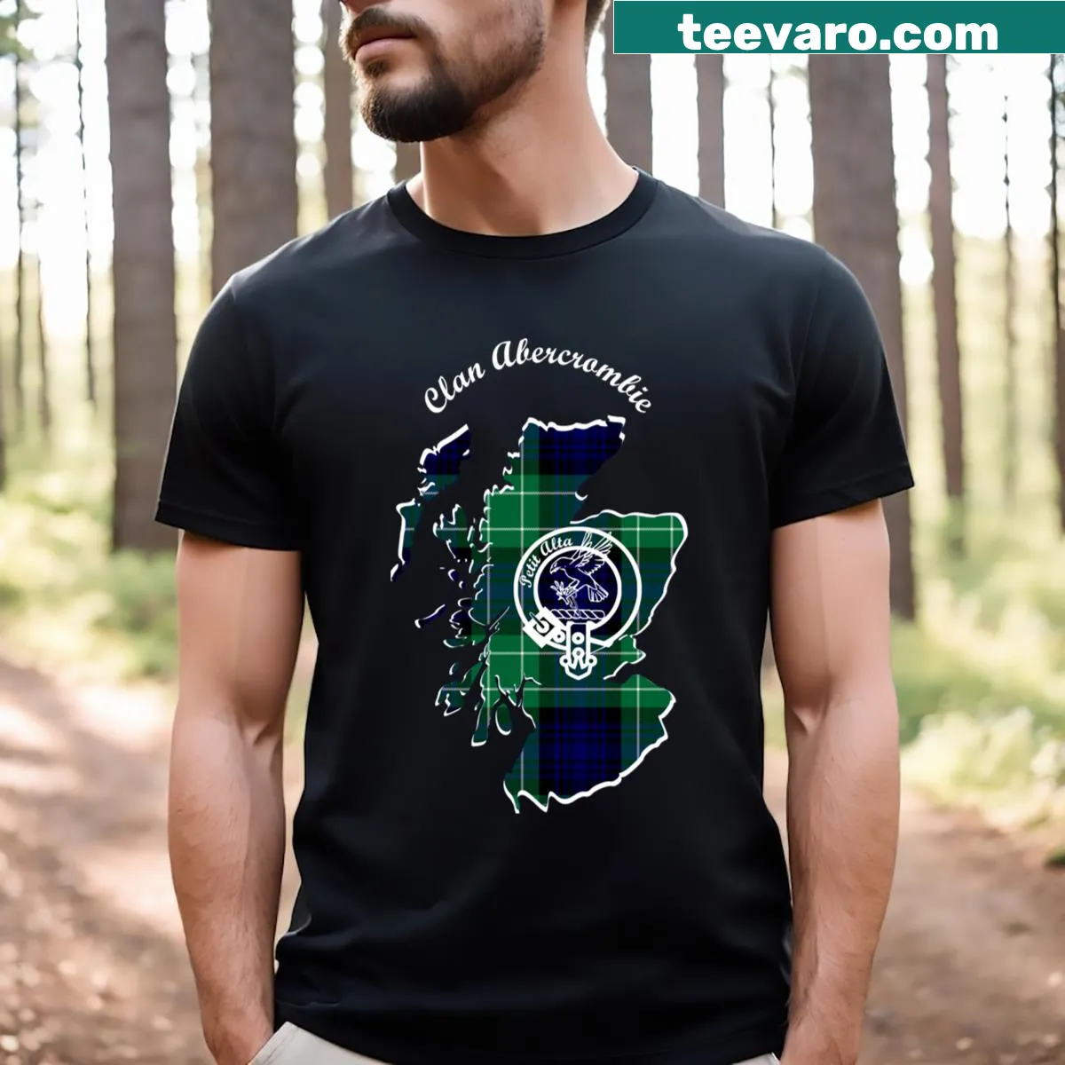 Illustration of Clan Abercrombie map crest on t-shirt — on a men's t-shirt
