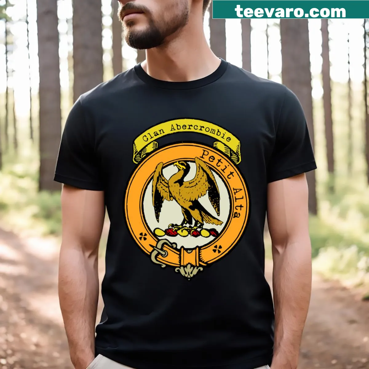 Clan Abercrombie surname crest on a t-shirt — on a men's t-shirt