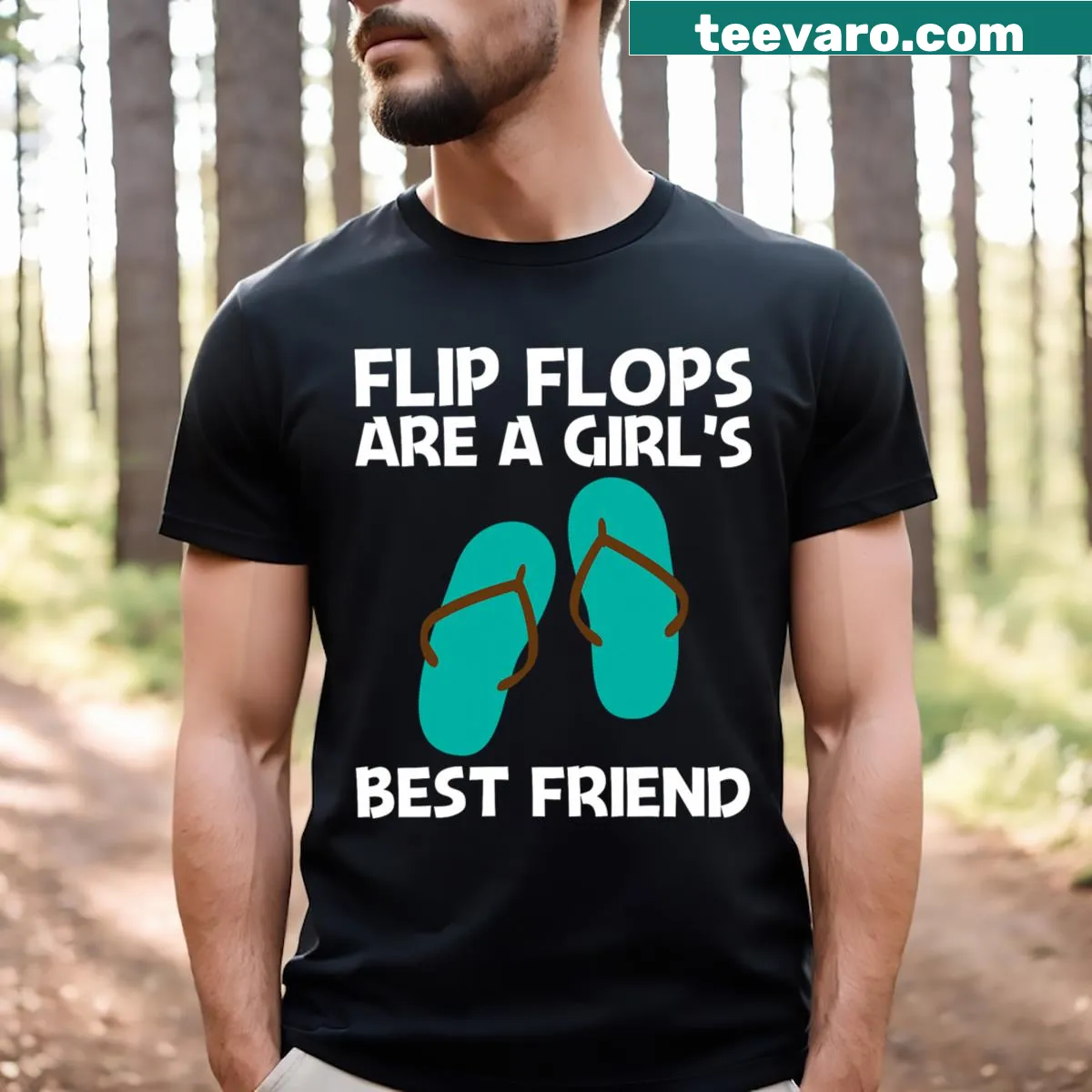 T-shirt featuring playful flip flops in a fun design — on a men's t-shirt