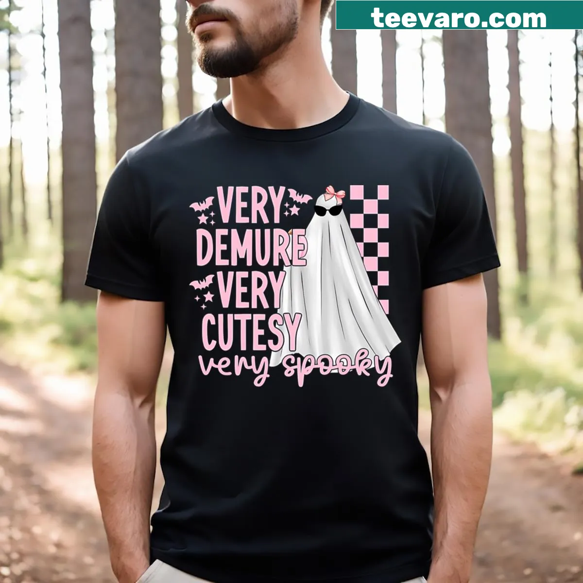 Adorable T-shirt featuring a cute cartoon ghost design — on a men's t-shirt