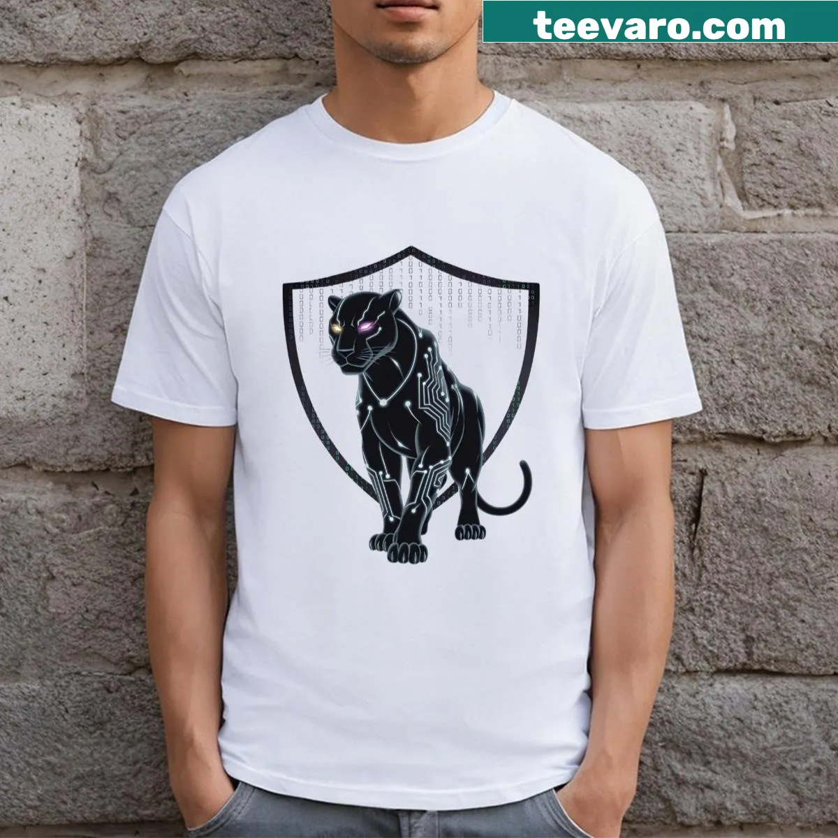 Cyberpunk panther illustration on a T-shirt — on a men's t-shirt