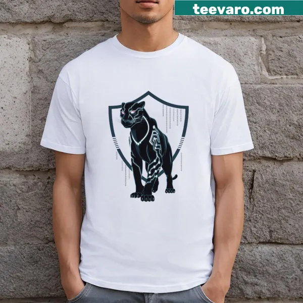 Illustration of a futuristic panther with circuit patterns on a t-shirt