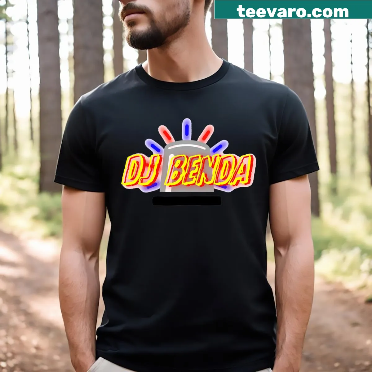 Dj Benda graphic T-shirt with bold typography — on a men's t-shirt