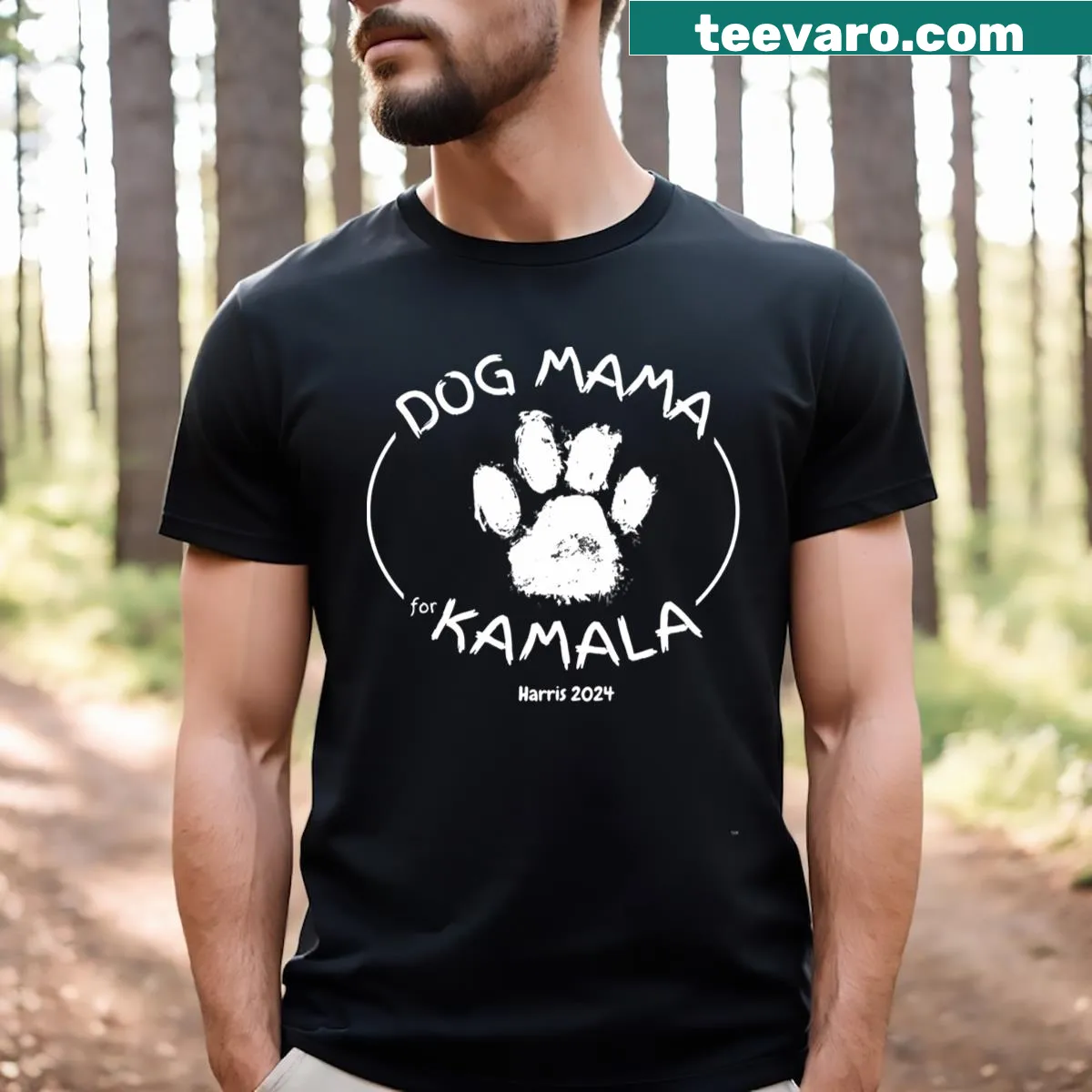 Dog Mama for Kamala t-shirt with a heartfelt message — on a men's t-shirt