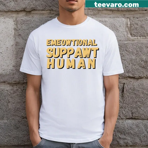 Cartoon style shirt with humorous cat-themed typography about emotional support