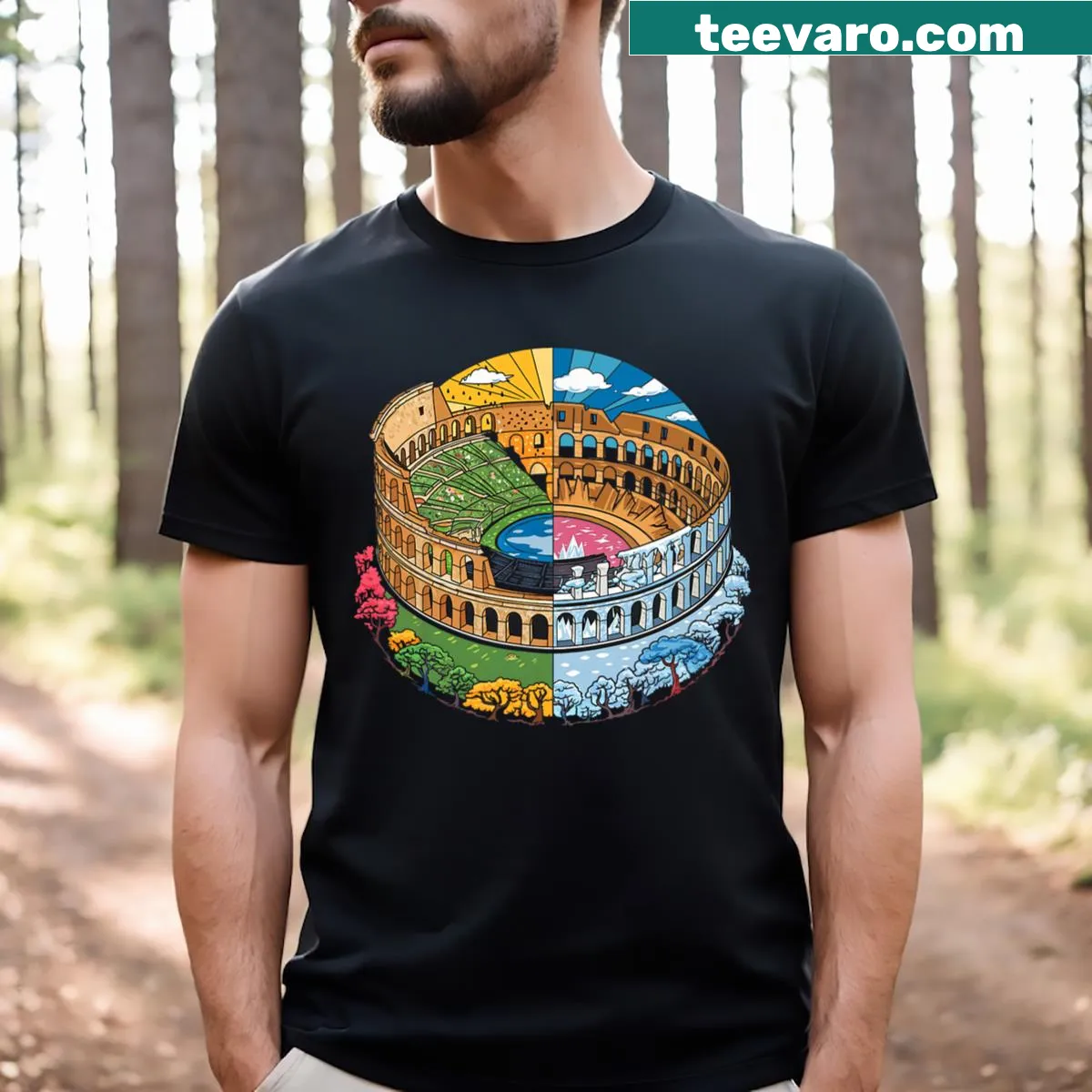 Artistic shirt featuring a cool design of the Colosseum in Rome — on a men's t-shirt