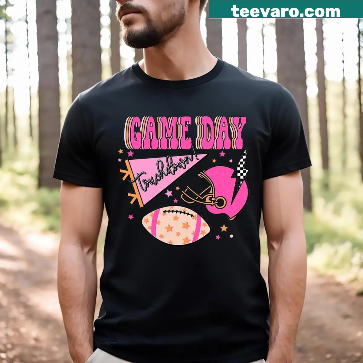 Football Game Day T-shirt with bold typography — on a men's t-shirt