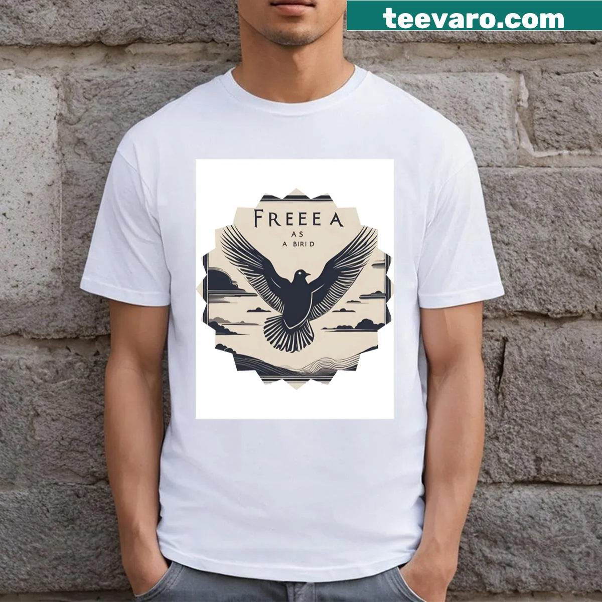 Minimalist Free As Birds T-shirt design — on a men's t-shirt