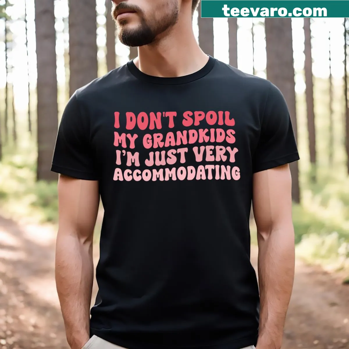 Comical t-shirt for grandmas with text about spoiling grandkids — on a men's t-shirt