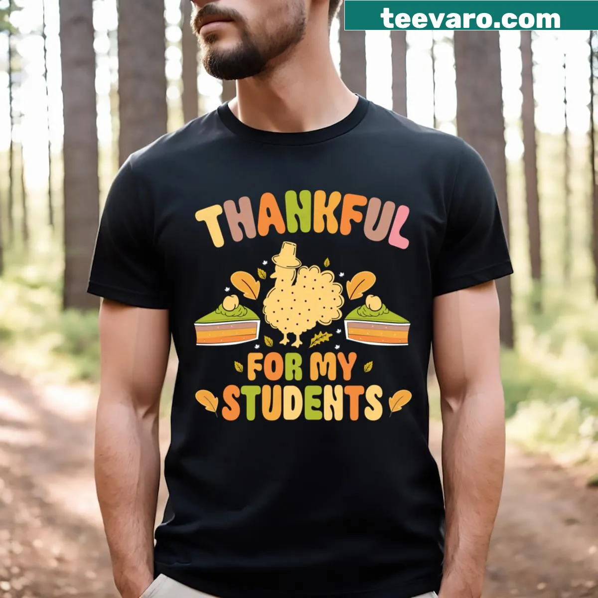 Funny Teacher Thanksgiving T-shirt with playful typography — on a men's t-shirt