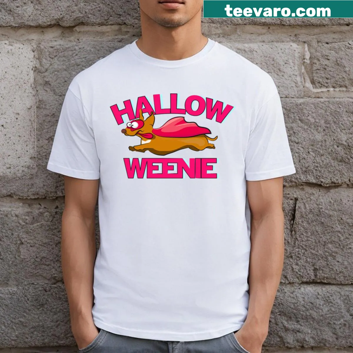 Funny Halloween T-shirt with 'Halloweenie' slogan — on a men's t-shirt