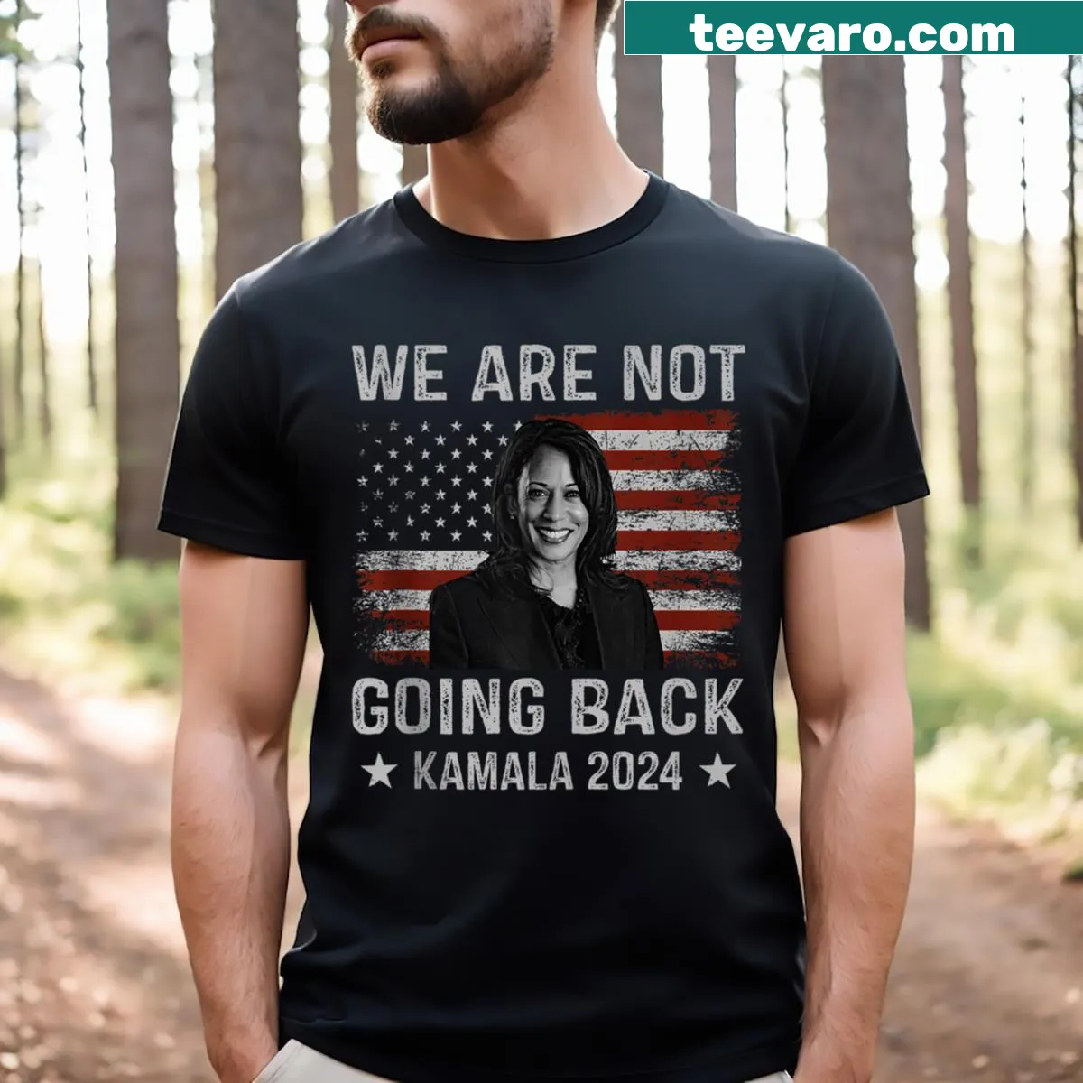 Vote for Kamala Harris text on a T-shirt — on a men's t-shirt