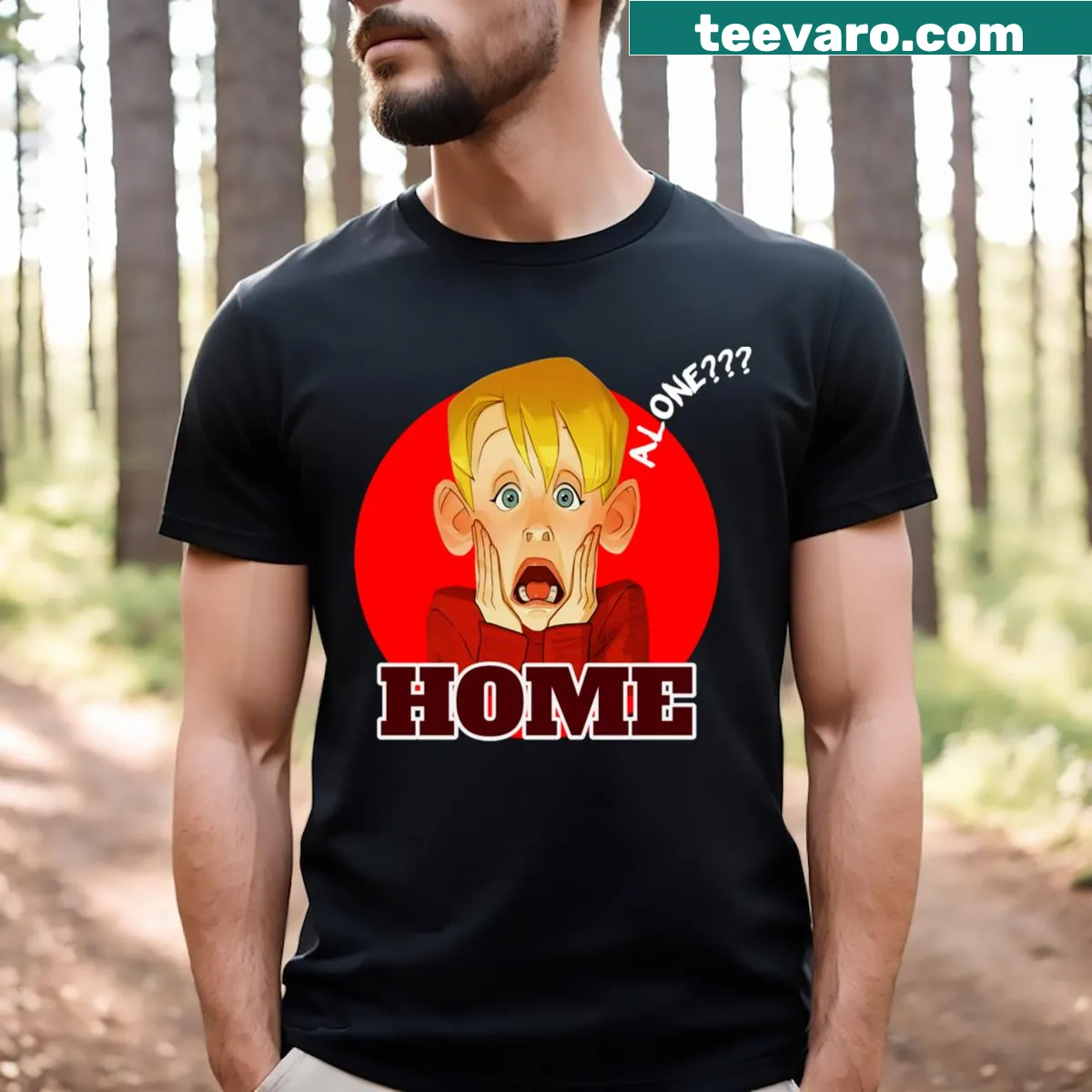 Home Alone t-shirt featuring a nostalgic and playful design — on a men's t-shirt