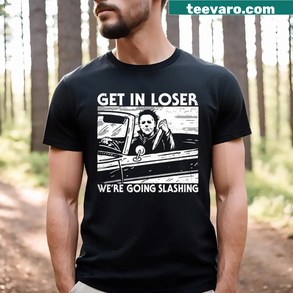 Horror character graphic with text on a T-shirt — on a men's t-shirt