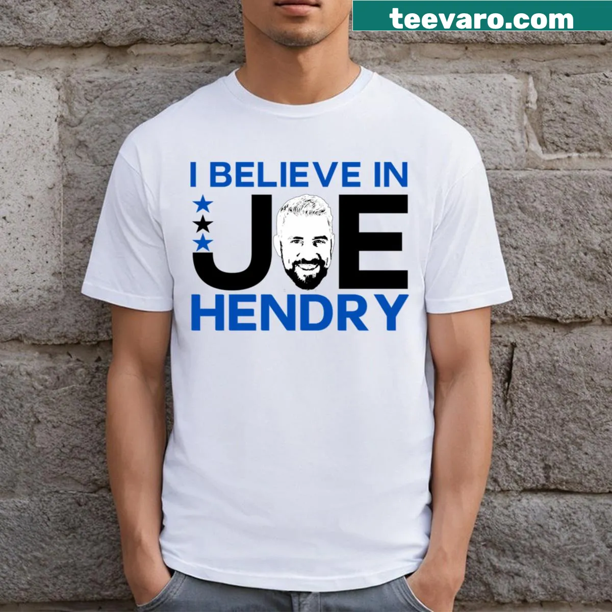 Wrestling-themed t-shirt with 'I Believe In Joe Hendry' text — on a men's t-shirt