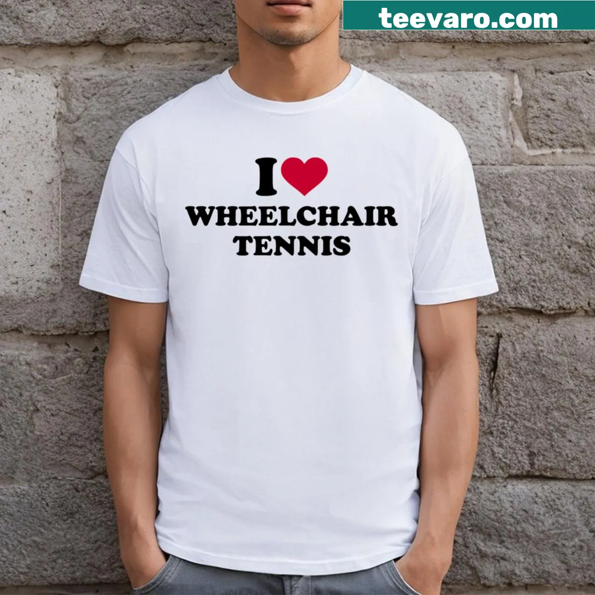 Inspirational wheelchair tennis t-shirt with bold text — on a men's t-shirt