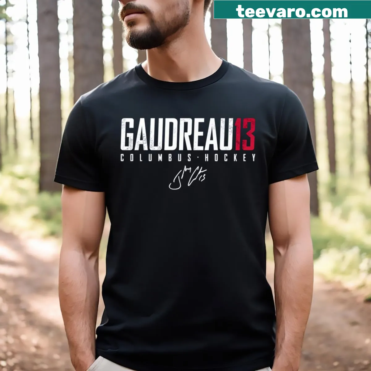 Johnny Gaudreau 13 Essential T-shirt featuring bold number — on a men's t-shirt