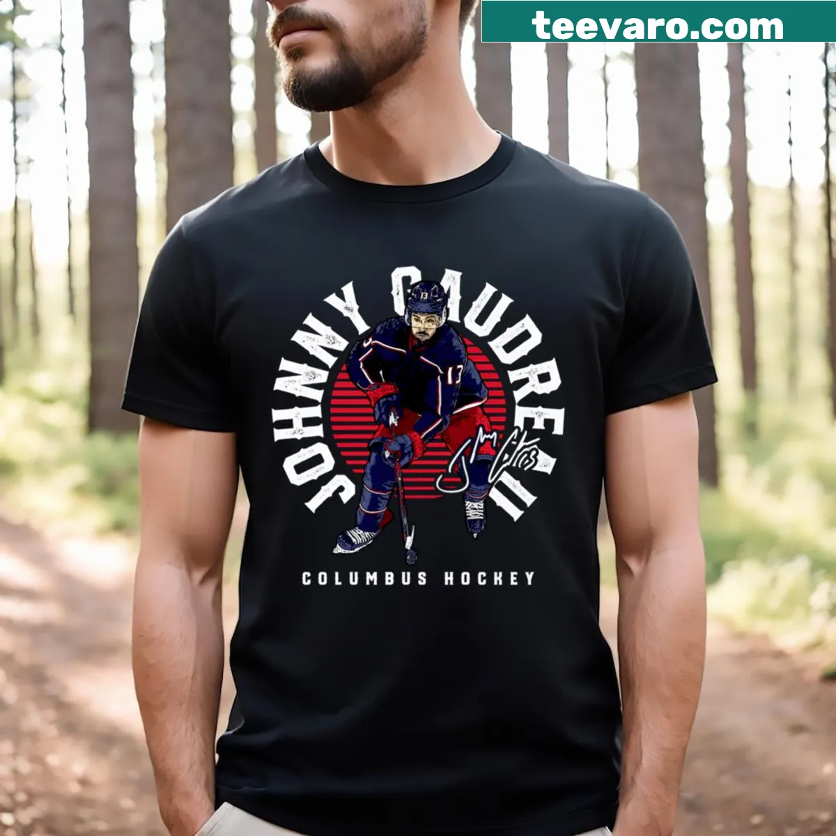 Johnny Gaudreau Columbus number 13 T-shirt — on a men's t-shirt
