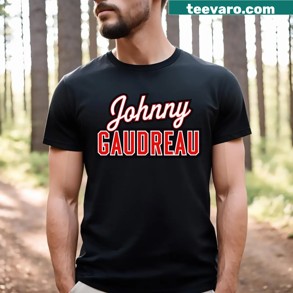T-shirt featuring the name Johnny Gaudreau from Columbus — on a men's t-shirt