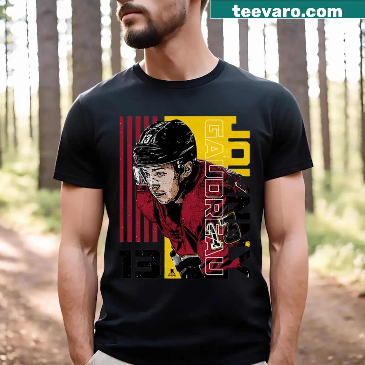 Illustration of Johnny Gaudreau performing a deke move — on a men's t-shirt
