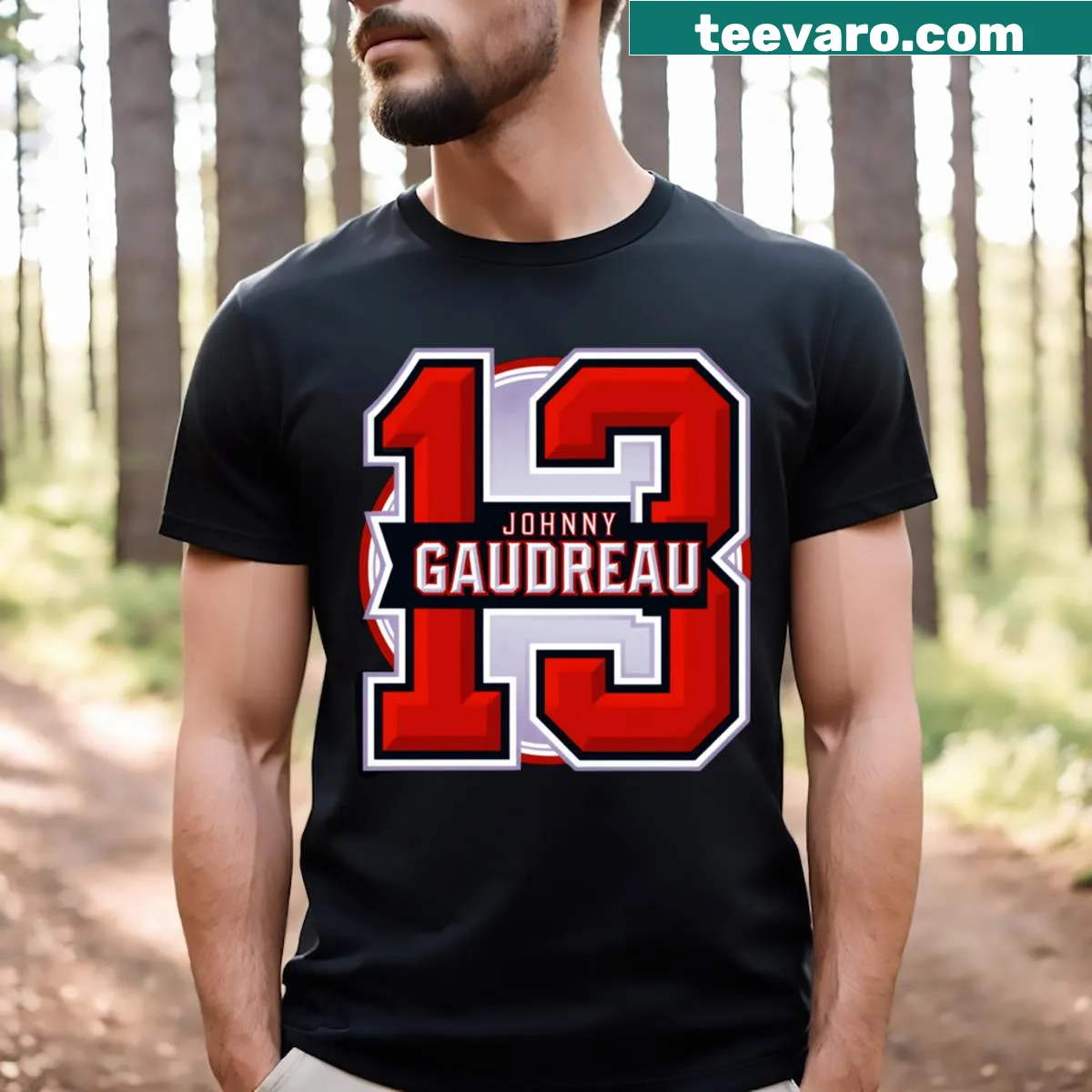 T-shirt honoring Johnny Gaudreau, with his name highlighted — on a men's t-shirt