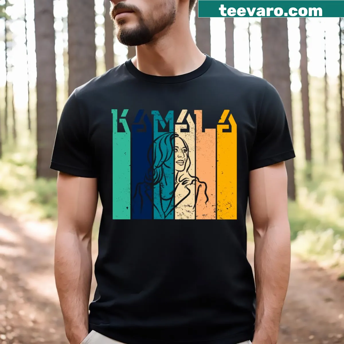 T-shirt featuring Kamala Harris 2024 campaign text — on a men's t-shirt