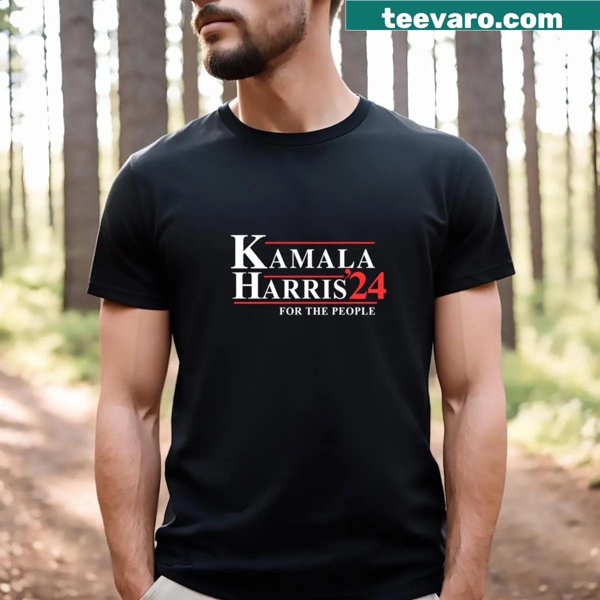 T-shirt highlighting Kamala Harris's For The People campaign. — on a men's t-shirt