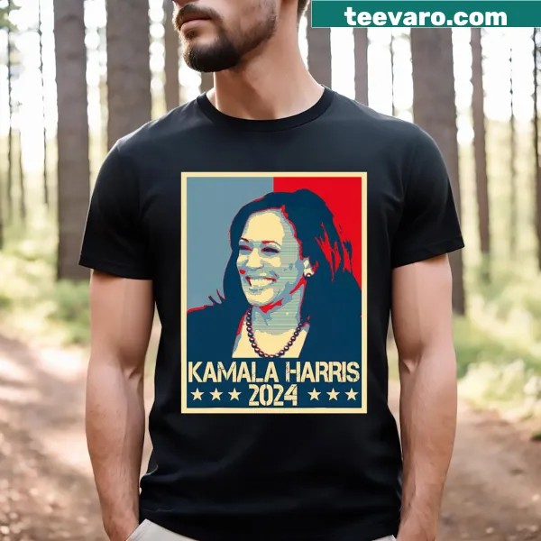 Vintage style t-shirt in red and blue for Kamala Harris 2024.