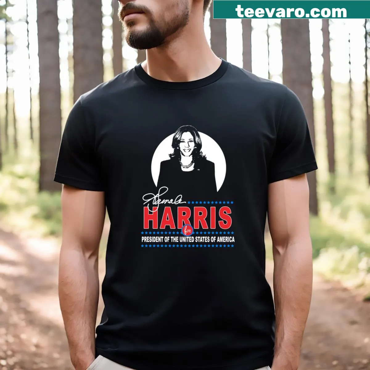 Retro-style T-shirt supporting Kamala Harris for President 2024 — on a men's t-shirt