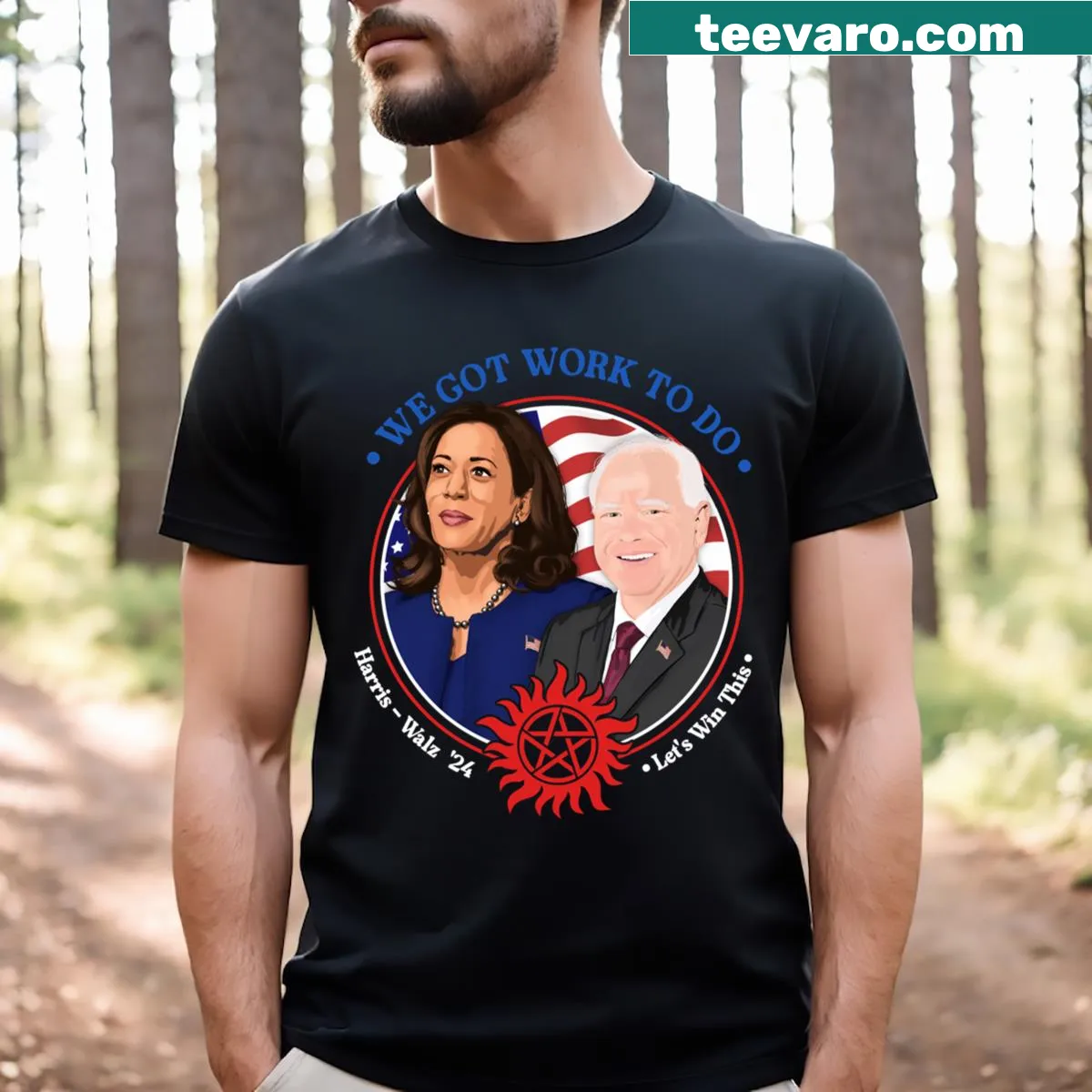 Kamala Walz Work To Do T-shirt with inspiring text — on a men's t-shirt