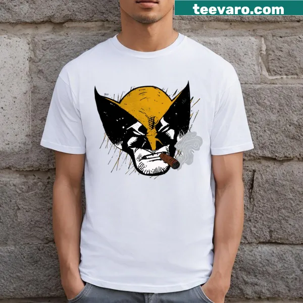 T-shirt featuring a cartoon graphic of a Logan mask