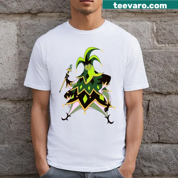Cartoon-style t-shirt featuring Mammon from Helluva Boss.
