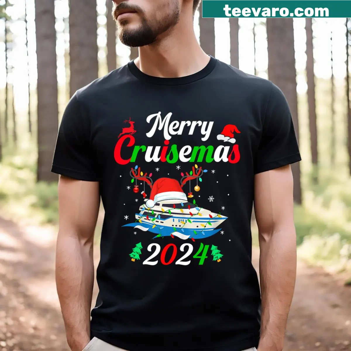Festive Family Cruise Christmas tee with cheerful nautical graphic — on a men's t-shirt