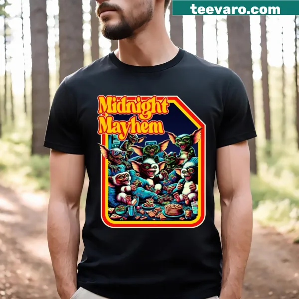 T-shirt featuring bold 'Midnight Mayhem' typography